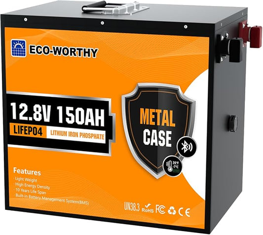 ECO-WORTHY 12V 150Ah Metal Case LiFePO4 Lithium Battery by ECO-WORTHY