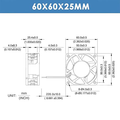 WINSINN DC 60mm Fan 12V 6025 Dual Ball Bearing Brushless Cooling 60x25mm 2PIN - Image 2