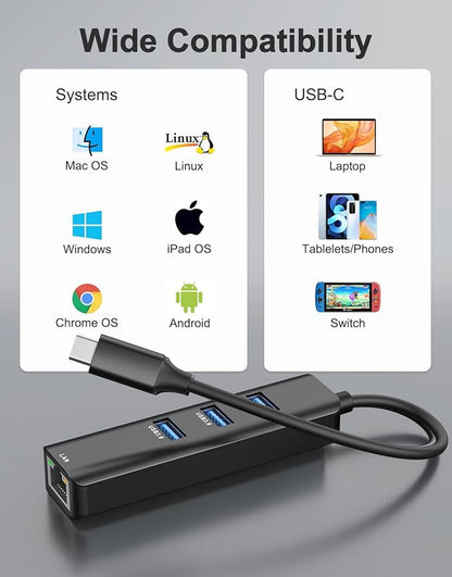 USB C to Ethernet Adapter, ABLEWE 4-in-1 RJ45 to USB-C/Thunderbolt 3 to Gigabit - Image 5