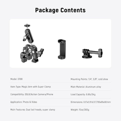 NEEWER Super Clamp with 3" Dual Ballhead Magic Arm, Camera Phone Clamp Mount - Image 8