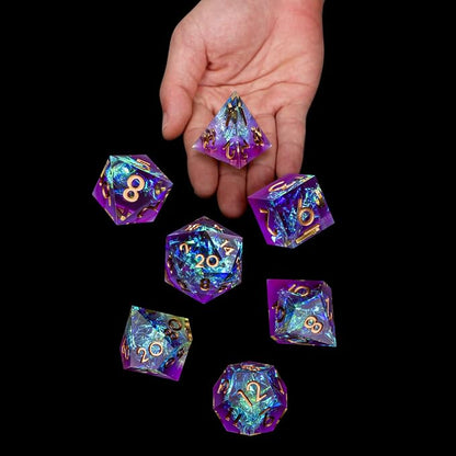 ARUOHHA DND Resin Dice Set 7Pcs Handmade Glitter Inclusions Sharp Edge Dice - Image 5