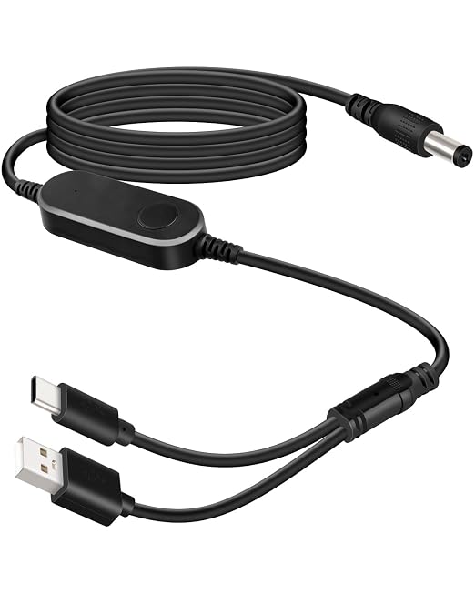 Dual Port USB A & USB C 5V to 12V DC 5.5x2.1mm Step Up Converter Cable by RIIEYOCA