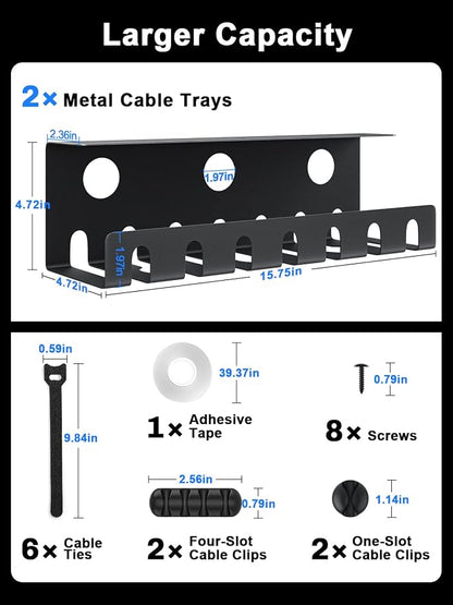 Delamu 2 Pack Metal Under Desk Cable Management Tray, U-Channel Cord Organizer - Image 3