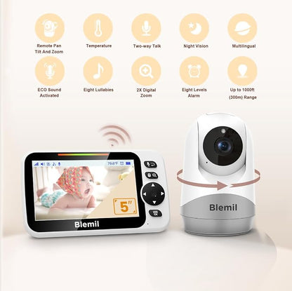 Blemil Baby Monitor with 30-Hour Battery, 3500mAh Battery, Remote Pan/Tilt/Zoom - Image 2