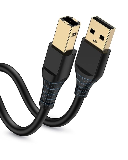 HP Printer Cable 6ft, Square USB A to USB B Cable by Bordsek