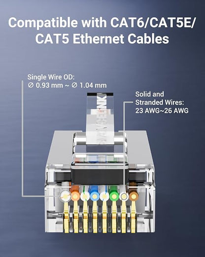 VCE Cat6 Shielded RJ45 Pass Through Connectors 100-Pack, RJ45 8P8C Cat 6/Cat 5e - Image 4