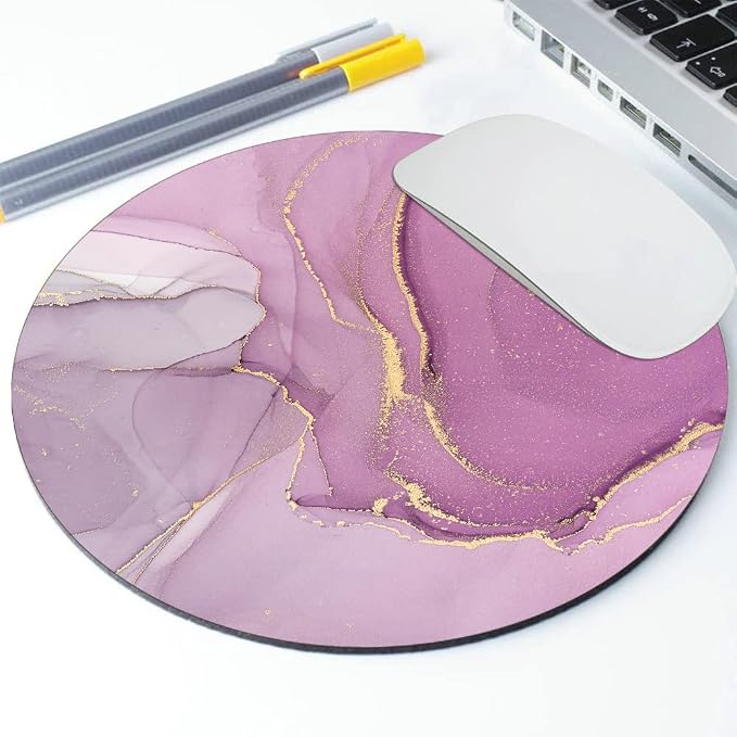 Light Purple Marble Round Mouse pad Customized Mousepad Non-Slip Rubber Base - Image 2