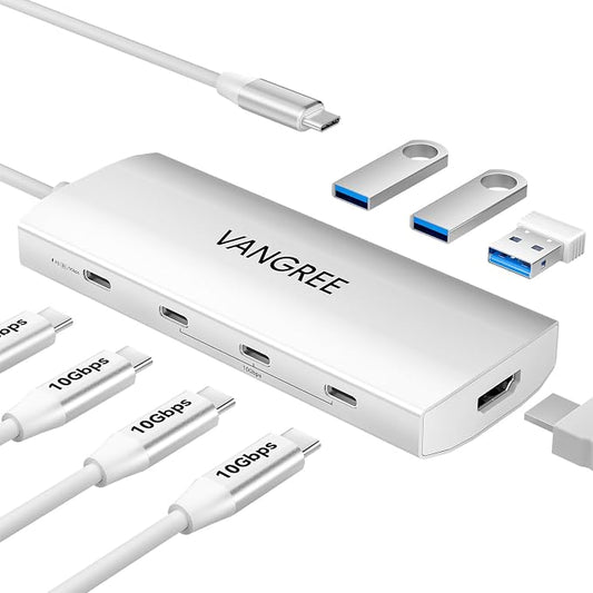 USB C to USB C Hub 10Gbps, 3 USB 3.2 Gen 2 Ports, 4K@60Hz HDMI, 100W PD by VANGREE