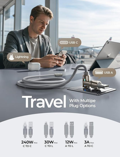 LISEN USB C to Lightning Cable, 240W 4 in 1 Charging Cable 6.6FT, Chubby USB - Image 3