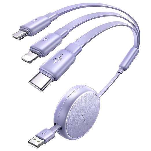 LISEN 3 in 1 Retractable Car & iPhone Charger Cord, Type C/L/Micro USB by Lisen