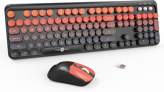 Wireless Keyboard and Mouse Combo, 104 Round Keys Cute Colorful Keyboard and by TT-FOPETT