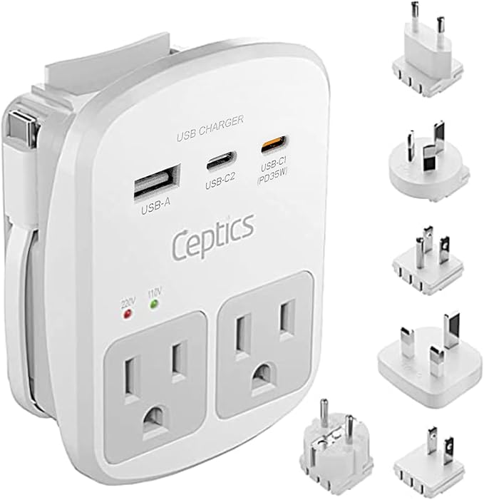 Ceptics 35W Universal Travel Adapter Kit – 2 USA sockets, 1x PD 35W USB-C and by Ceptics
