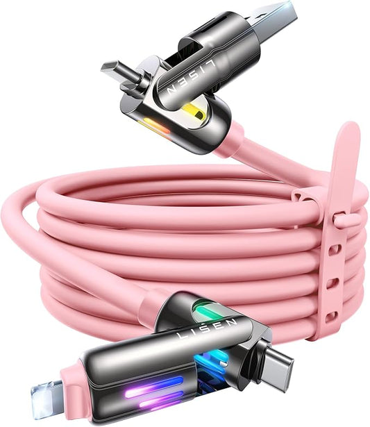 LISEN Pink iPhone Charger Cable, 240W Chubby USB C, 4 in 1 Charging Cable by Lisen