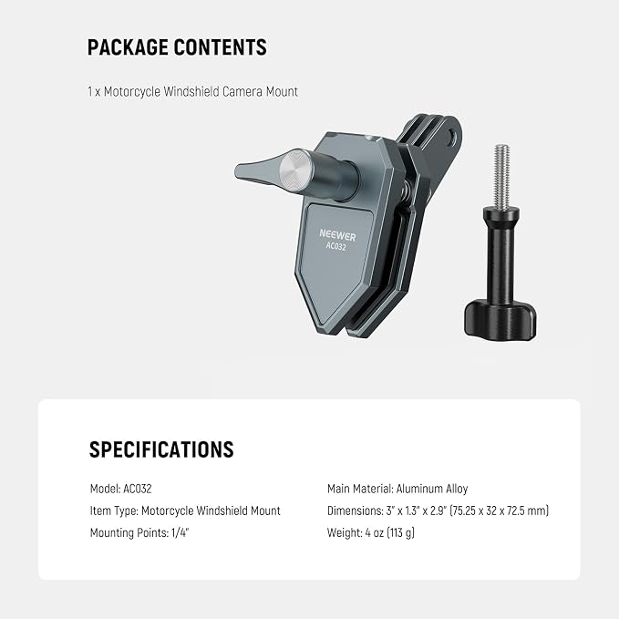 NEEWER Motorcycle Windshield Action Camera Clamp Mount, Aluminum Alloy Clip - Image 7