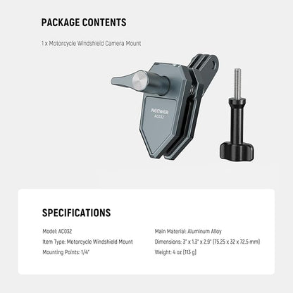 NEEWER Motorcycle Windshield Action Camera Clamp Mount, Aluminum Alloy Clip - Image 7