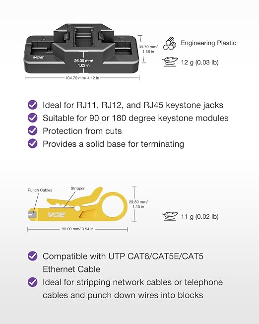 VCE RJ45 Cat6 Keystone Jacks UL Listed 50-Pack, UTP Ethernet Keystone Jacks - Image 4