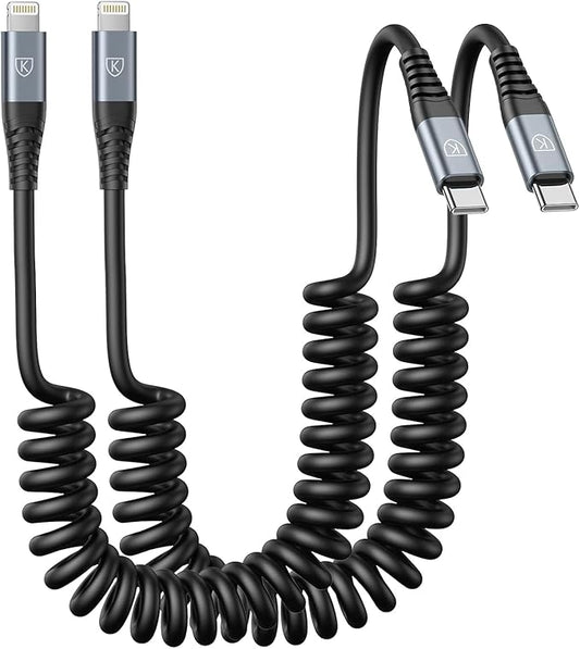 USB C to Lightning Cable 3FT 2Pack, Coiled iPhone Charger Fast Charging by KIYODA