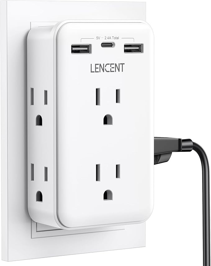 LENCENT 2 to 3 Prong Outlet Adapter, 2 Prong Power Strip by LENCENT