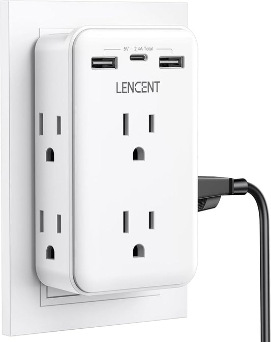 LENCENT 2 to 3 Prong Outlet Adapter, 2 Prong Power Strip by LENCENT