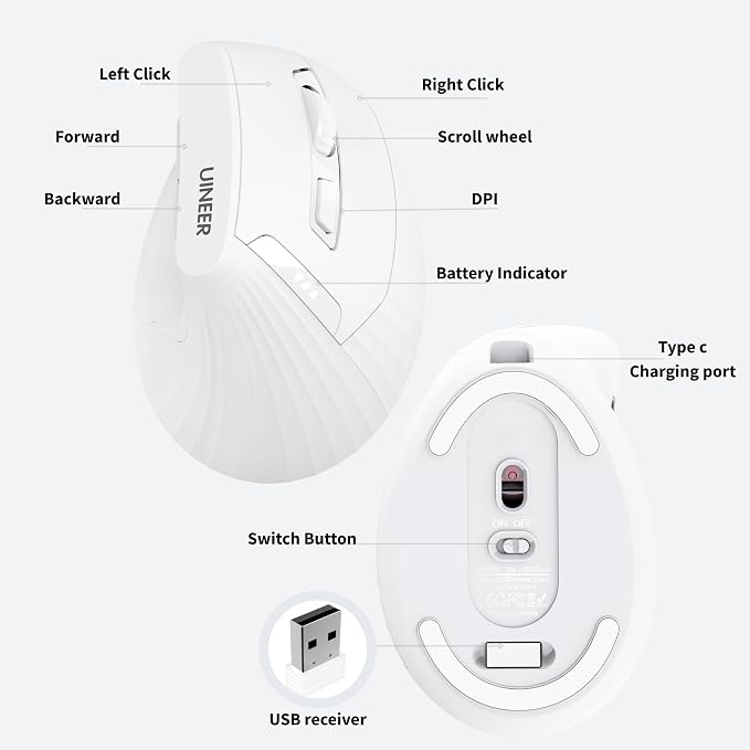 Vertical Mouse Wireless, 2.4G Rechargeable Mouse - Image 6