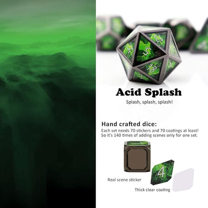 Haxtec Metal Dice Set D&D Acid Splash Real Scene Black Green Polyhedral DND - Image 3