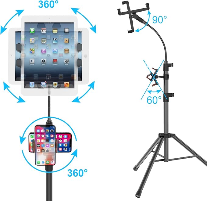 Tripod Stand for Ipad, Gooseneck 65-inch Floor Stand for Tablet, Floor Stand - Image 4