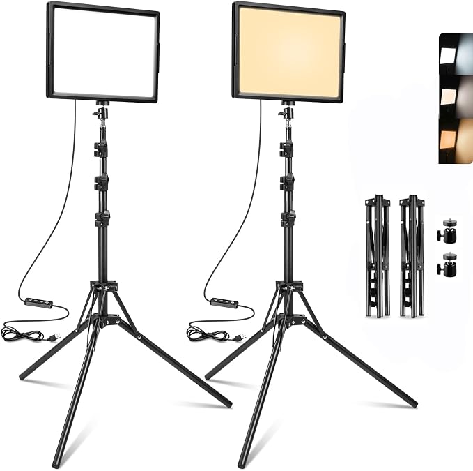 LED Photo Video Light 2-Pack, Bi-Color 2800-6500K Dimmable USB LED Continuous by Ci-Fotto