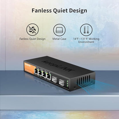 6-Port 2.5G Switch Unmanaged, 4 x 2.5GBASE-T Ports & 2 x 10GBASE-T SFP Slots - Image 2
