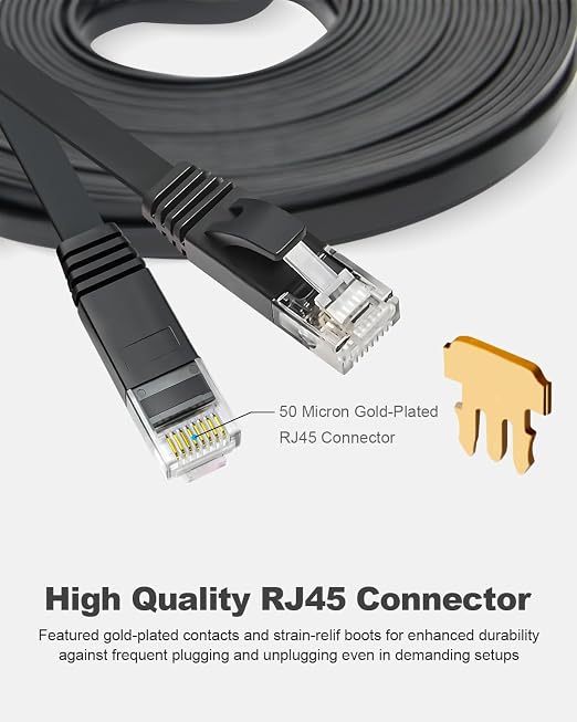 Yauhody CAT 6 Ethernet Cable 35ft Black, High Speed Solid Flat CAT6 Gigabit - Image 6