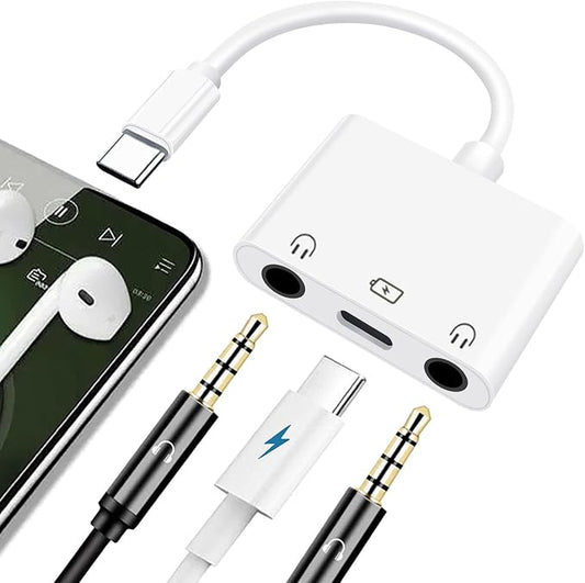 USB-C to Dual 3.5mm Headphone Jack Adapter USB C to 3.5mm Audio Adapter 3 in 1 by Sanjyut