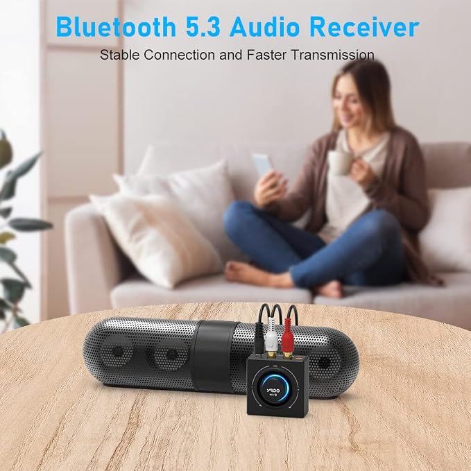 YMOO B06T3 Bluetooth 5.3 Receiver, 100ft RCA Bluetooth Audio Adapter - Image 5