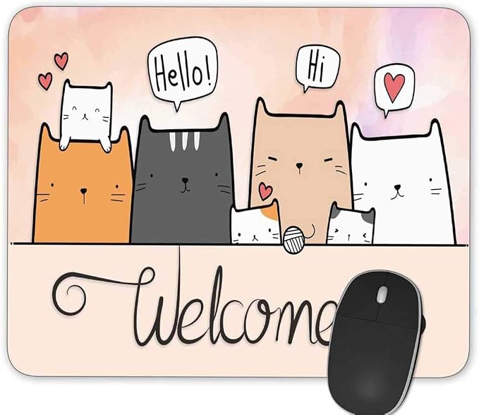 Gaming Mouse Pad， Cute Cartoon Cat Rectangle Mouse Pad Size by Qien+BaiSei