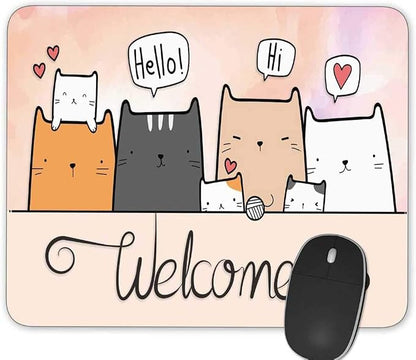 Gaming Mouse Pad， Cute Cartoon Cat Rectangle Mouse Pad Size by Qien+BaiSei