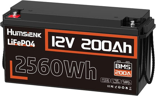 12V 200Ah LiFePO4 Lithium Battery, Built-in 200A BMS, Rechargeable Deep Cycles by HumsiENK