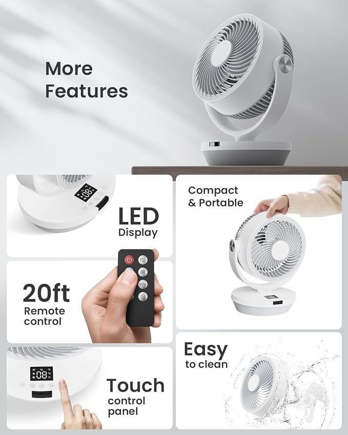 Fan for Bedroom, 120°Vertical Manual +90°Oscillating Desk fan, 60ft Powerful - Image 11