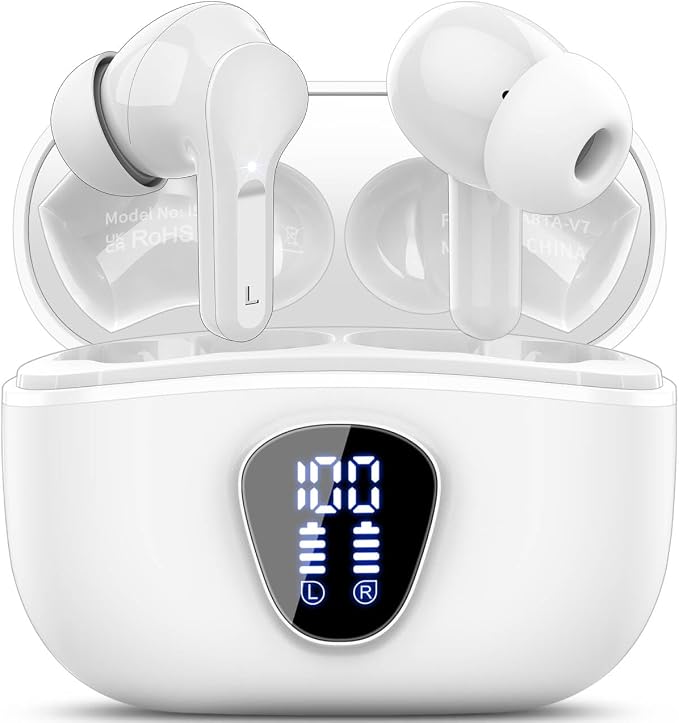 Wireless Earbuds, IP7 Waterproof in Ear Earphones, LED Display Ear buds by BESNOOW