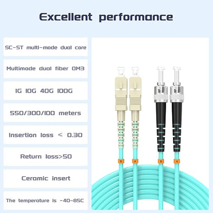 Fiber Patch Cable OM3 SC/UPC to ST/UPC 115ft/35meters, 10Gb/Gigabit MultiMode - Image 2