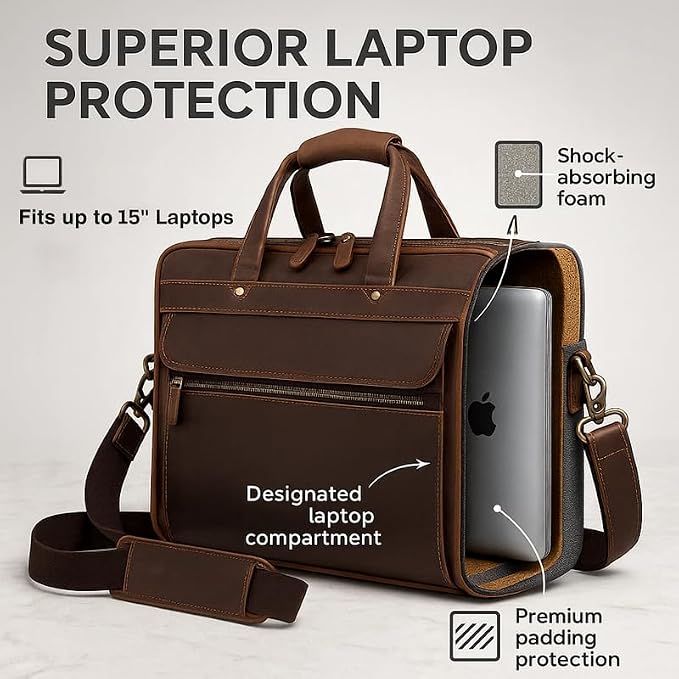 Luxorro Full Grain Leather Briefcase - Image 6