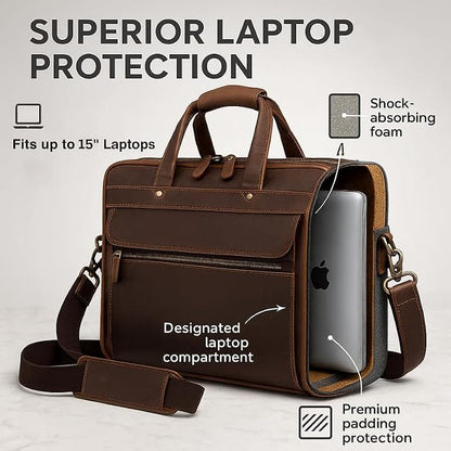 Luxorro Full Grain Leather Briefcase - Image 6