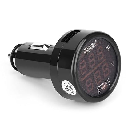 DROK Digital Voltage Temperature Monitor, Car Charger USB Charge - Image 3