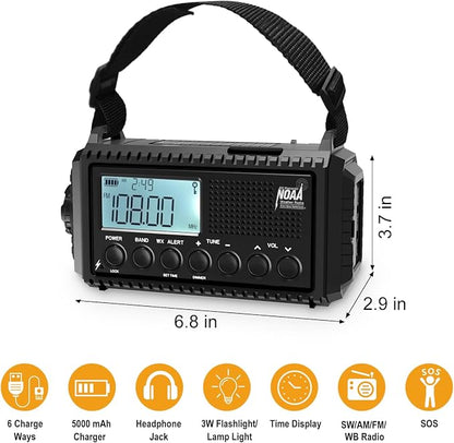 Raynic NOAA Weather Radio, 5000mAh/18500mWh Solar Hand Crank Emergency Radio - Image 6