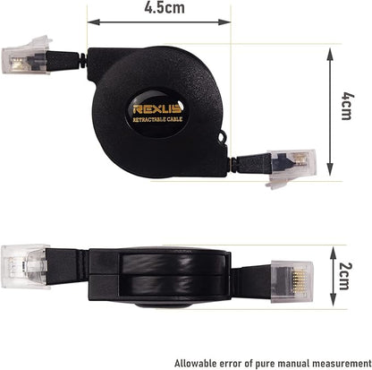 REXUS 2-Pack Retractable Cat 6 Flat Ethernet Network Cable 3.3 FT, 10 Gigabit - Image 2