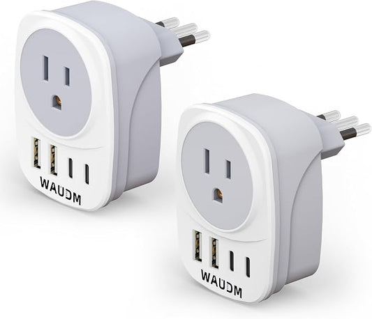 2 Pack Italy Travel Power Adapter, Italy Travel Plug Adapter by WAUDM