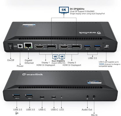 WAVLINK DisplayLink Laptop Docking Station Dual 4K@60Hz, 100W PD Charging - Image 2