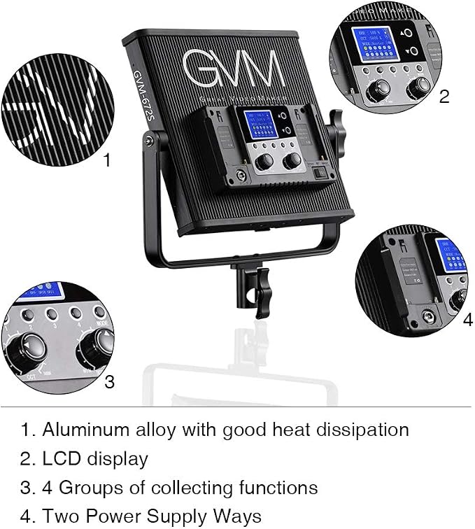 LED Video Light GVM 672S CRI97+ TLCI97+ 22000lux Dimmable Bi-color 3200K-5600K - Image 8