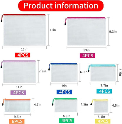 Vuzvuv 34pcs Mesh Zipper Pouch Set ，8 Sizes Plastic Document Pouch - Image 2
