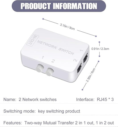 2 Ports Network Switch Splitter Selector RJ45 Network Switch 2x1 Ethernet RJ45 - Image 6