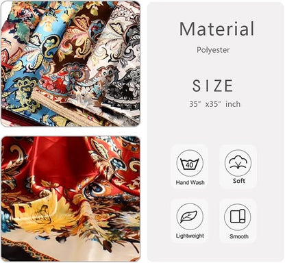 4Pcs Silk Head Scarves for Women Satin Hair Scarf 35”Large Square Bandana Silk - Image 4