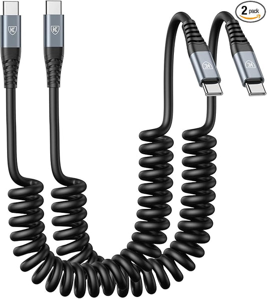 USB C to C Cable 3ft 2Pack Coiled USB C Charger Cable by KIYODA