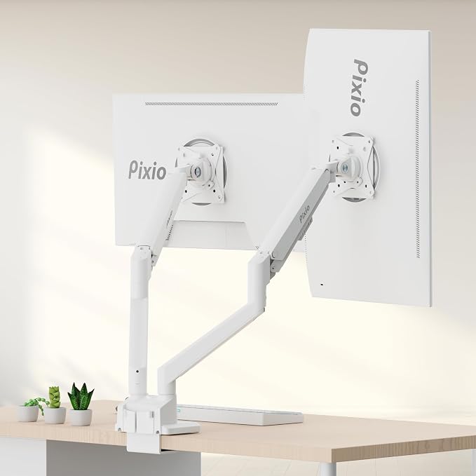 Pixio PS1D Wave White Dual Monitor Arm Stand Desk Mount - Image 7